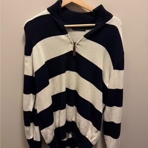 Brandy Melville Striped Half-Zip Sweater - Navy and White